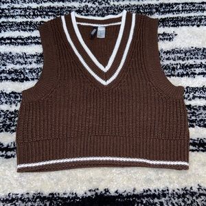 H&M Divided Brown & White Cropped Sweater Vest XS